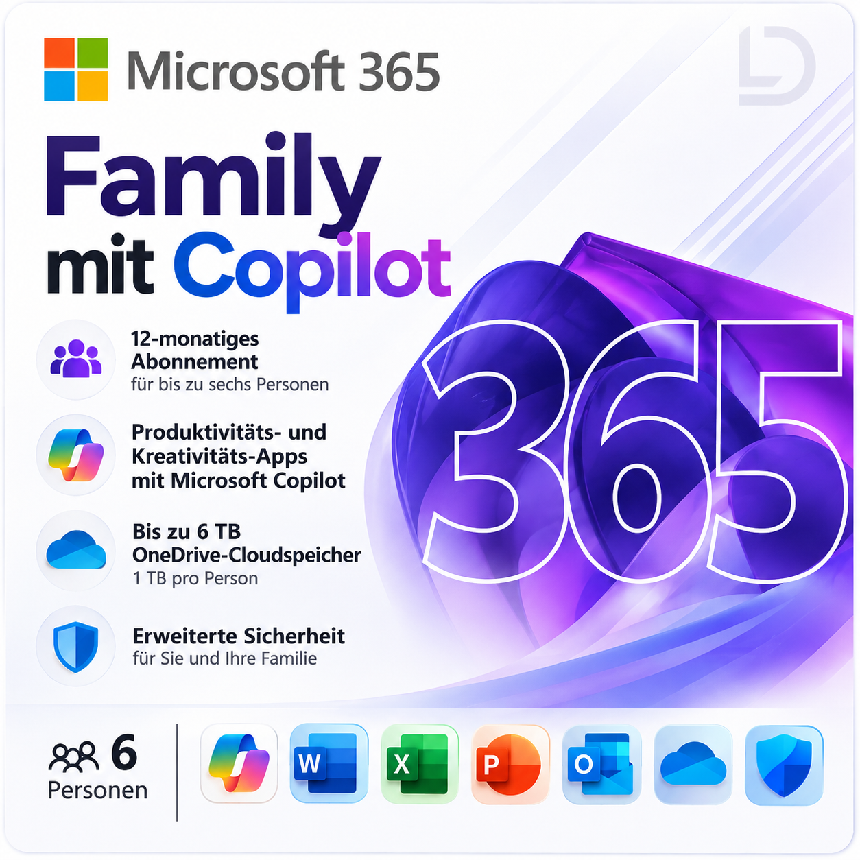 Microsoft 365 Family with Copilot – 6 users | 1 year | ESD download