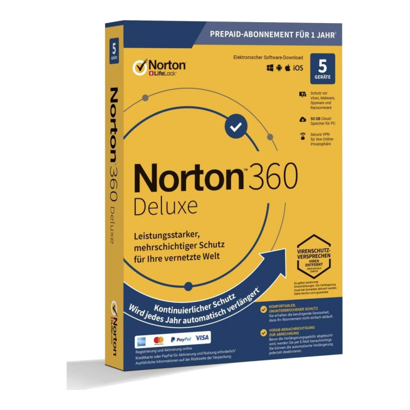 Norton 360 Deluxe: 5 devices, 1 year + 50 GB