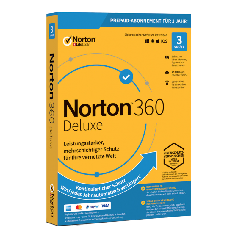 Norton 360 Deluxe: 3 devices, 1 year + 25 GB 