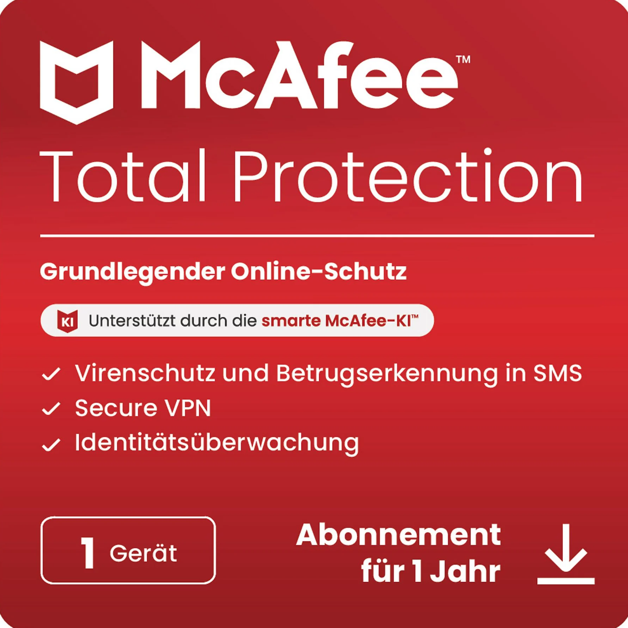 McAfee Total Protection 2025 – 1 device | 1-year subscription – All-round protection including VPN